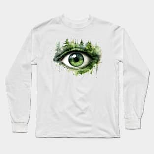 Green Forest Eye Watercolor Long Sleeve T-Shirt